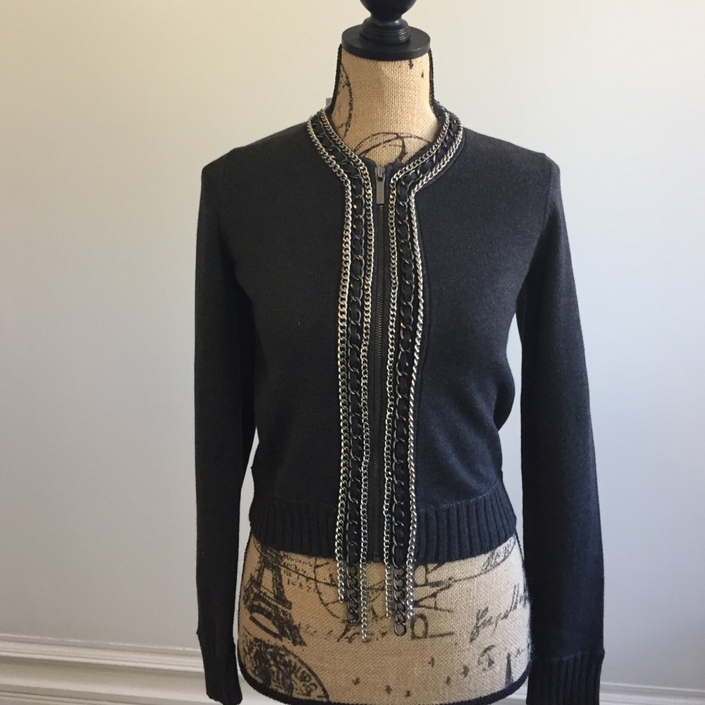 Michael kors zip up sweater with chain detail